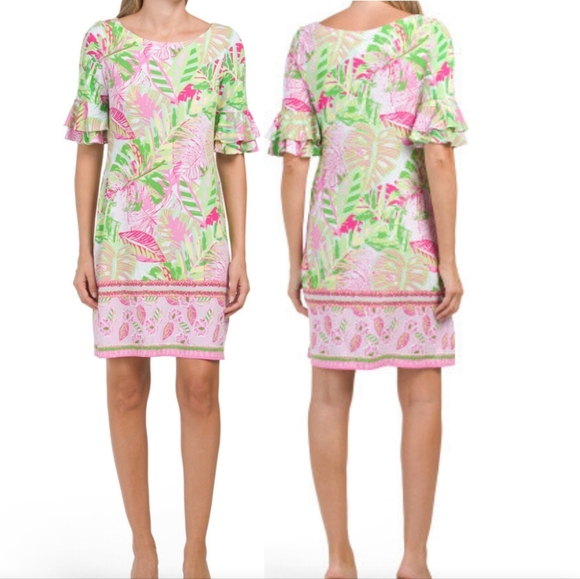 Pappagallo Erika Flutter Sleeve Tropical Mini-dress - Picture 1 of 11